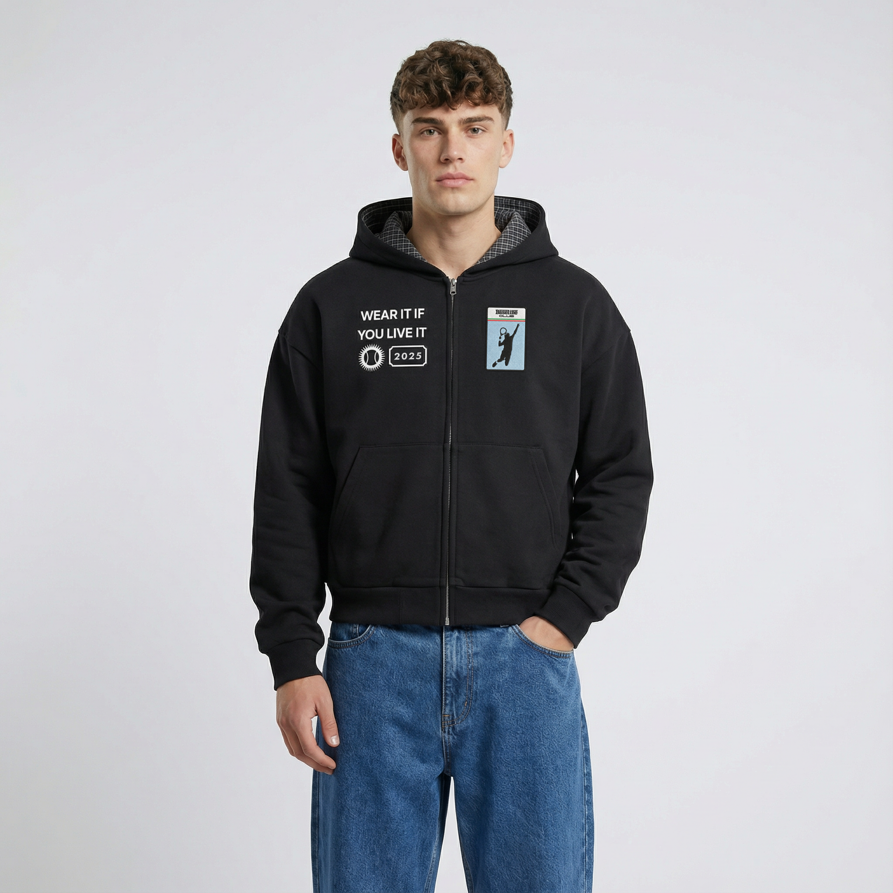 Plaid Boxy Zip Hoodie